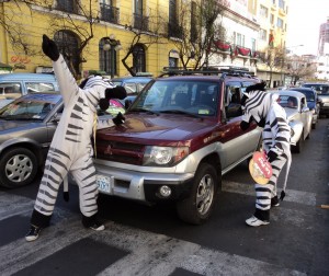 Traffic zebras, Bolivia, reinforcing pedestrian and car safety at intersections